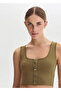 Khaki Cropped Knitwear Top - 2