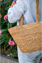 Wicker Women's Bag Zippered Hand and Shoulder- Beach Bag 38 Cm - 4