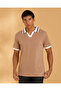 Men Beige Jacquard Collar Polo T-Shirt