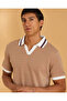 Men Beige Jacquard Collar Polo T-Shirt - 4