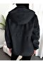 Women's Black Hooded Lined Lace Detailed Water-Repellent Fabric Trench - 7