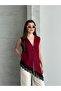 Women's Lace Pack Asymmetrical Cut Stylish Vest Blouse - Claret Red - 3