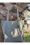Canvas Water Green, with Amigurumi Frog Charm, Front Pocketed Cloth Tote Shoulder Bag - 4