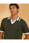 Men Olive Jacquard Collar Polo T-Shirt - 4