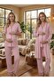 New Season Pink Design Summer Piped Full Buttoned Short Sleeve Cotton Dressing Gown Pajama Set 3-Piece Set - 3