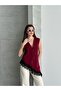 Women's Lace Pack Asymmetrical Cut Stylish Vest Blouse - Claret Red - 2