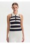 Marin Gold Striped Polo Neck Knitwear Top