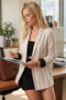 Women's Cream Shawl Collar Paneled Sleeves Single Button Jacket ARM-26K001087