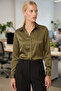 Women's Khaki Long Sleeve Satin Shirt Arm-26K001096 - 2