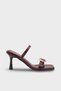 Women's Gold Belt Buckle Detail Straps Daily Heels Slipper Ligas Claret Red Crocodile - 3