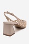 Alveron Beige Satin Mesh Detailed Women's Block Heeled Shoes - 5