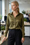 Women's Khaki Long Sleeve Satin Shirt Arm-26K001096 - 3