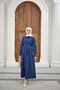 Women's Waist Pleated Shirt Collar Hidden Button Dress Navy Blue - 4