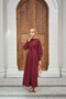 Women's Waist Pleated Shirt Collar Hidden Button Dress Claret Red - 4