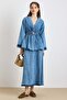 Elastic Waist Stoned Snap Fastener Jacket Skirt Denim Set Blue 9445-Tk - 6