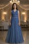 Girls' V-Neck Beaded Waist Detail Tulle Long Evening Dress ABY2027 - 4