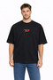 Unisex Women's Men's Red D Logo Front Printed Oversize Thick Fabric Relaxed Cut Cotton T-Shirt