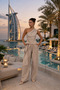 Women's Asymmetrical One-Shoulder Stylish Design - Elegant Summer Two-Piece Set with Elastic Waist and Wide-Leg Pants