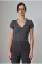 Anthracite V-Neck Lace Detailed Corded Fabric Women's T-Shirt Mg2705