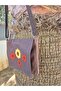 Knitted Flower Detail, Brown Duck Fabric, Covered Cloth Messenger Bag - 4