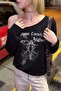 Black Autumun Corcerto Casual Off-Shoulder Y2K Long Sleeve Off-Shoulder T-Shirt - 3