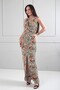 Women's Collar Accessory Lined Patterned Stretch Fabric Long Dress - 3