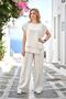 Beige Striped Blouse Pants Linen Set - 2