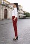 Carrot Burgundy Trousers Women's Crepe Fabric Original Cut with Pockets Narrow Leg Pleated High Waist Lycra Ankle Length - 3