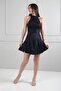 Women's Stefani Collar Front Draped Lined Layered Skirt Asymmetrical Glittery Short Dress - 2