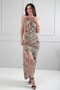 Women's Collar Accessory Lined Patterned Stretch Fabric Long Dress