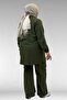67015 Large Size Pockets D Buckle Detail Muslin Trousers Set - Khaki - 7