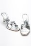 Women's Square Toe Heeled Sandals Silver Shoes