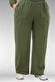 67015 Large Size Pockets D Buckle Detail Muslin Trousers Set - Khaki - 6
