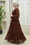 Chiffon Ruffle Dress - Brown - 3