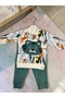 Baby Boy Animal Patterned Embroidered Detail Top and Bottom Set - 2