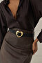 Women's Black Leather Gold Heart Buckled Belt - 2