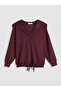 Burgundy V-Neck Women's Sweatshirt - 5