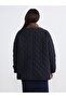 Navy Blue Plus Size Velvet Collar Quilted Women's Coat - 5