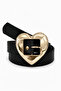 Women's Black Leather Gold Heart Buckled Belt