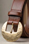 Leather Antique Gold Buckled Tan Belt - 7