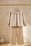 Girl's Floral Pattern Shirt Plush Vest and Linen Combination Set