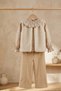Girl's Floral Pattern Shirt Plush Vest and Linen Combination Set - 4