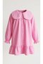 Girl's Embroidered Collar Pink Color D Woven Buttoned Dress - Pink - 7-8 Years