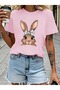 Women's Rabbit Printed Oversized Crew Neck T-Shirt Loose Fit