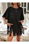 Women's Short Sleeve Crew Neck Tasseled Viscose Blouse - 2