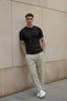 Men's Textured Corded Fabric Knitwear T-Shirt Black - Crew Neck, Fit, Summer, Knitted - 4