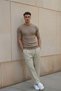Men's Textured Corded Fabric Knitwear T-Shirt Mink - Crew Neck, Fit, Summer, Knitted - 5
