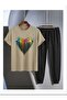 Pattern Printed sweatpants and t-shirt - Jogger Pants t-shirt bottom top sweatpants set crew neck