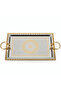 Rectangular Stainless Steel Serving Tray with Gold Border and Strong Handles