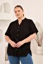 Hakim Yaka Front Slit Women's Plus Size Shirt Black - 4